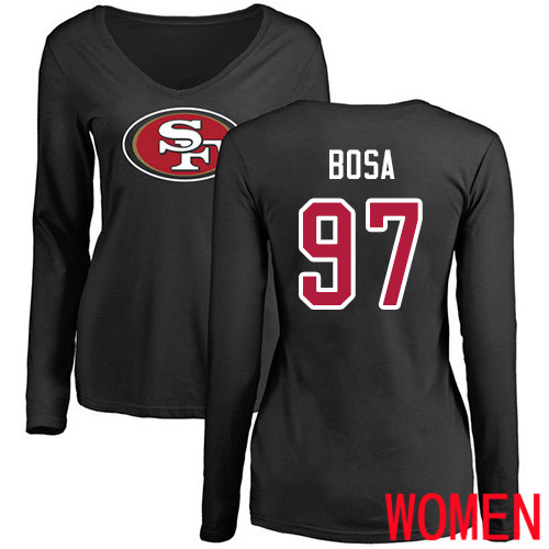 San Francisco 49ers Black Women Nick Bosa Name and Number Logo #97 Long Sleeve NFL T Shirt->women nfl jersey->Women Jersey